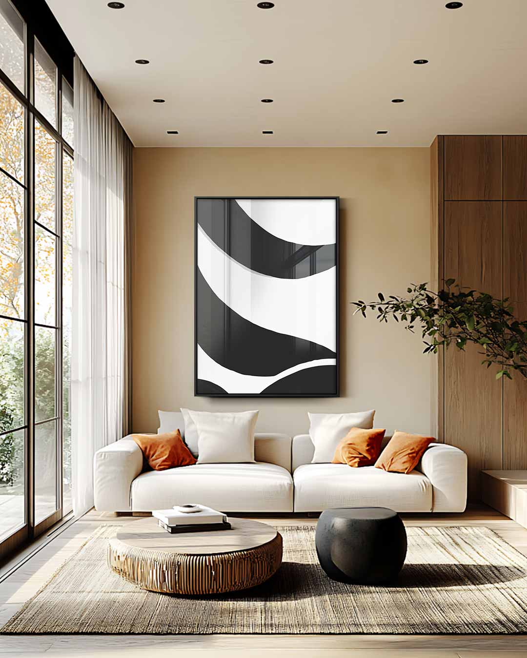 Zwarte Golven op Witte Achtergrond Kunstwerk-canvas-dibond-plexiglas-wanddecoratie-WallArtistic