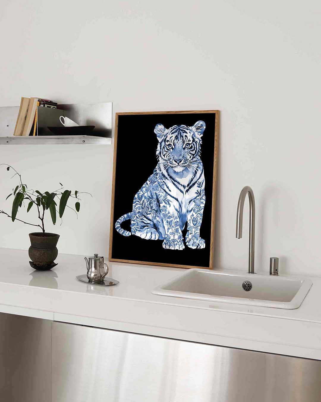 Tijger met bloemen Poster