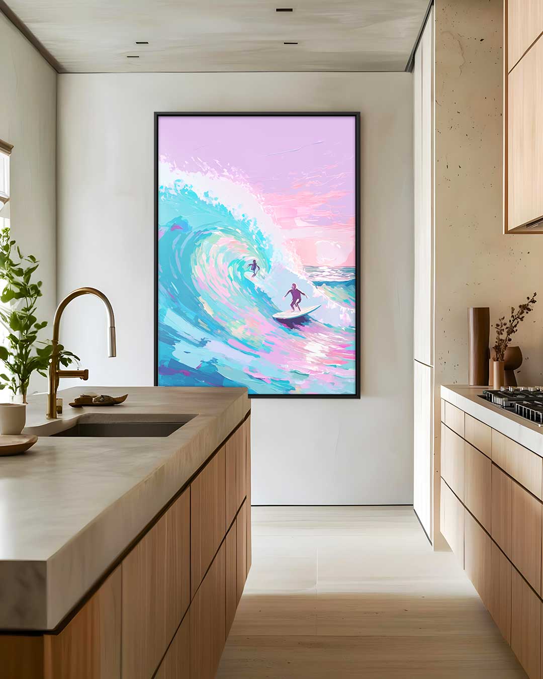 Surfen op Kleurrijke Golven Kunstwerk-canvas-dibond-plexiglas-wanddecoratie-WallArtistic