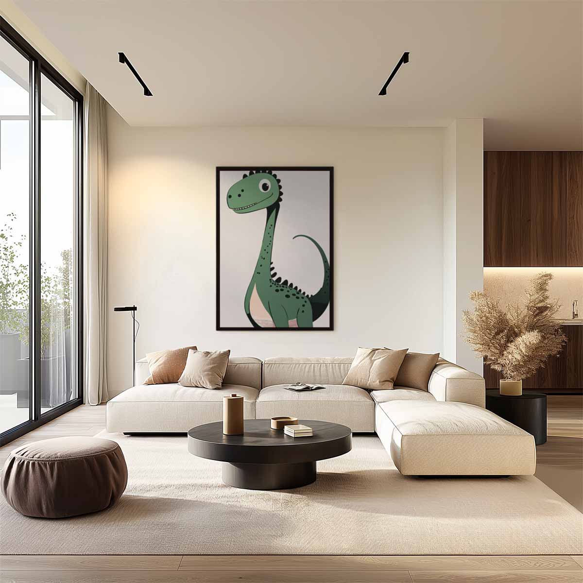 Vrolijke Dino Illustratie Kunstwerk-canvas-dibond-plexiglas-wanddecoratie-WallArtistic