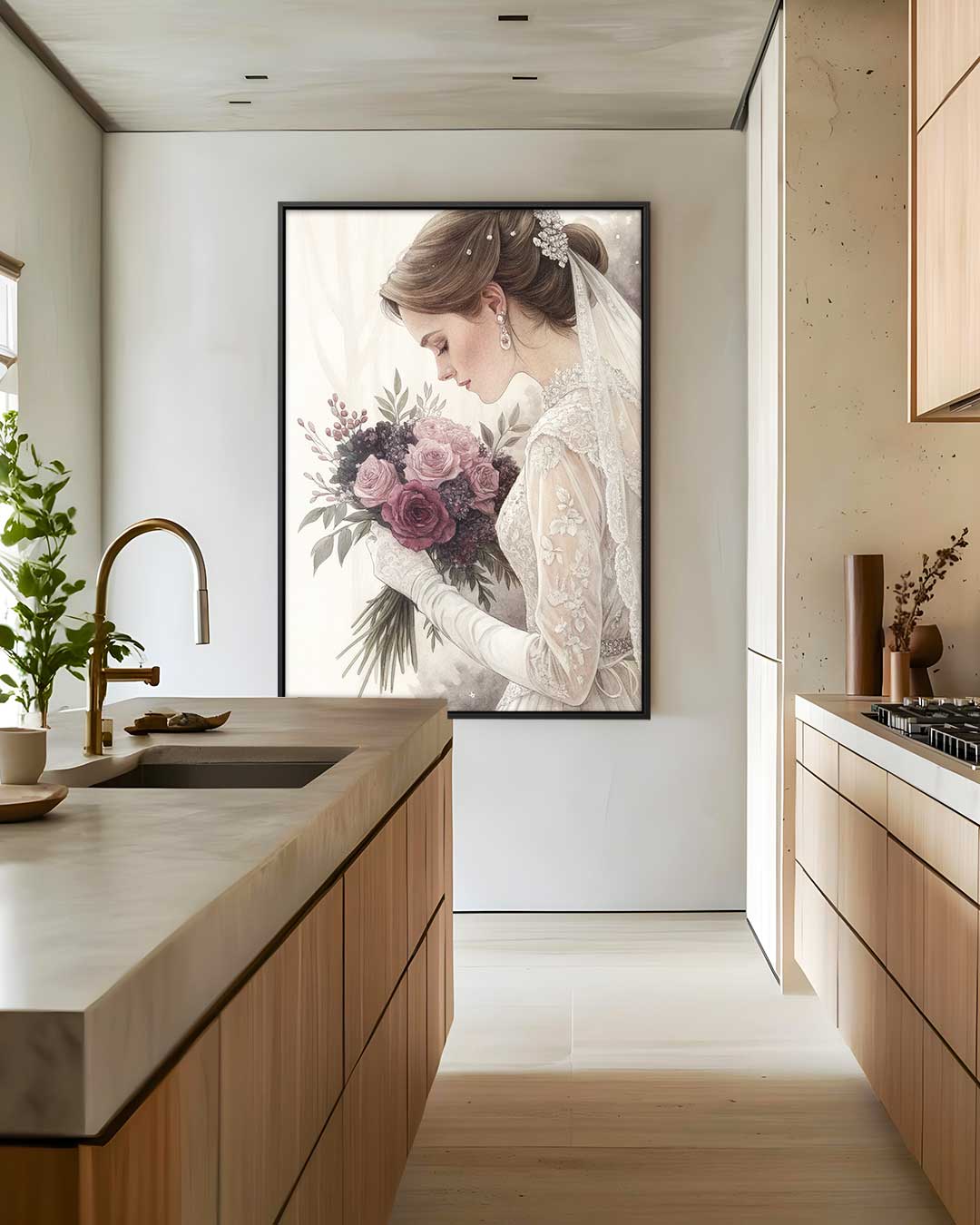 Romantisch Bruidsportret Kunstwerk-canvas-dibond-plexiglas-wanddecoratie-WallArtistic