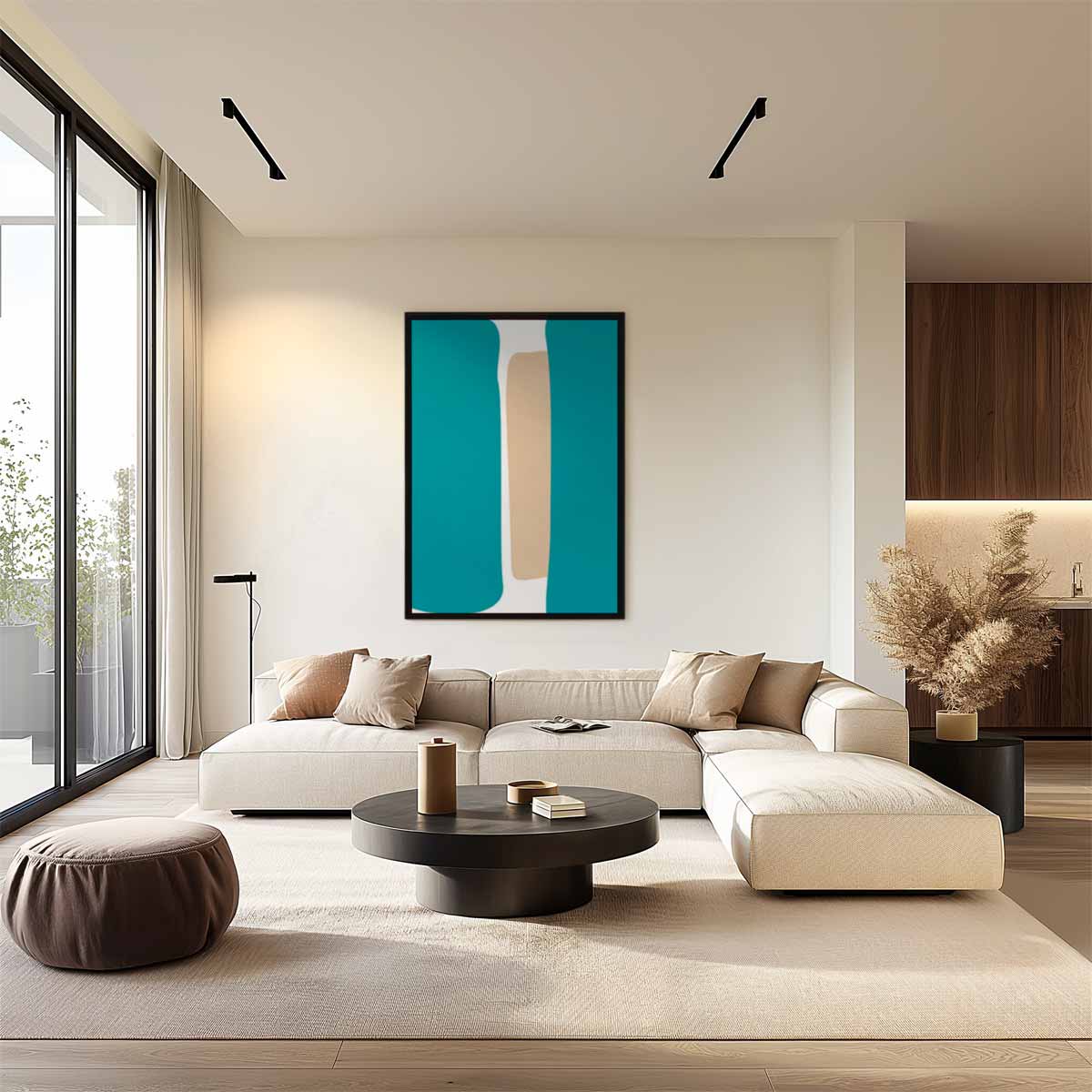 Abstracte Harmonie in Turkoois Kunstwerk-canvas-dibond-plexiglas-wanddecoratie-WallArtistic