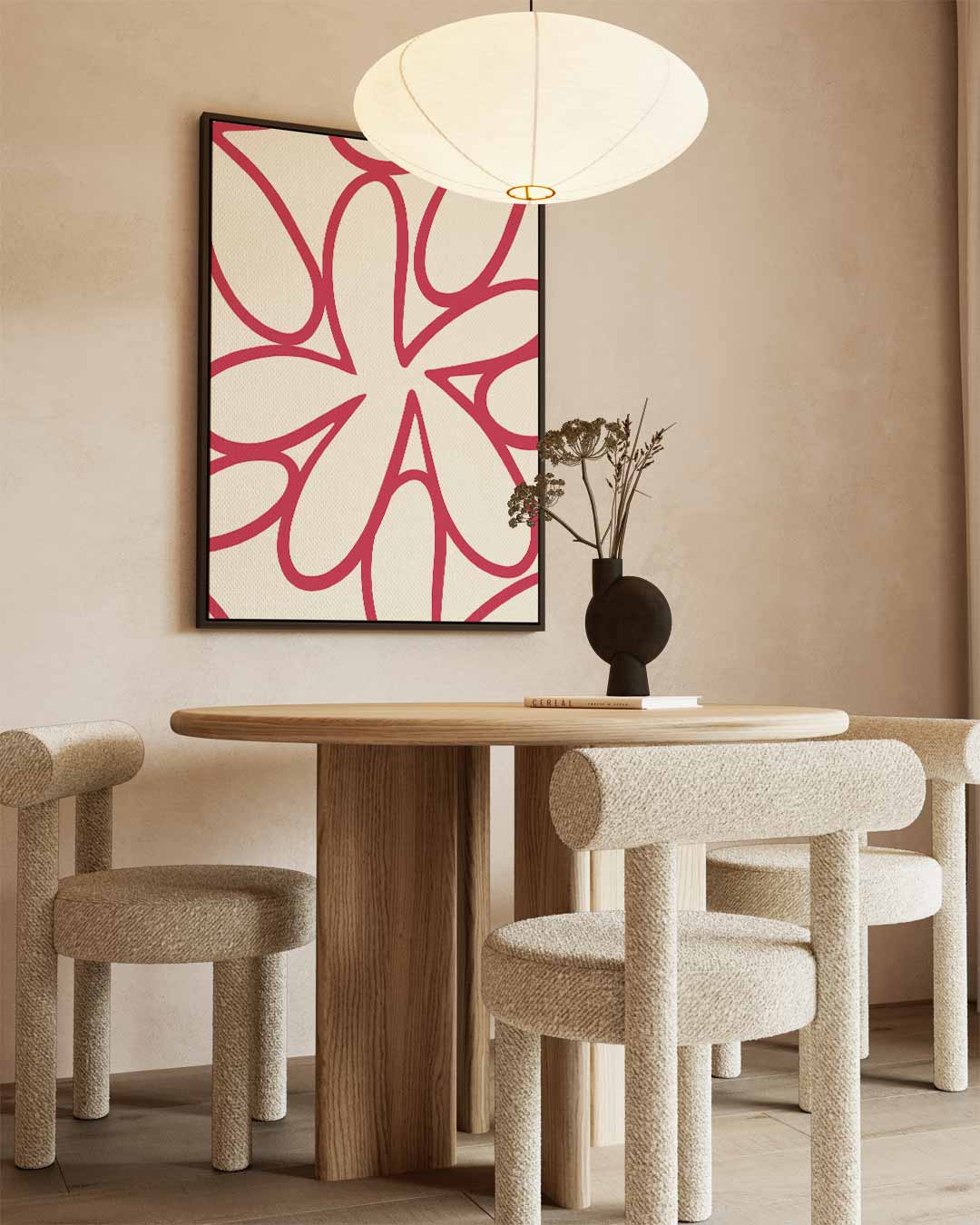 Bloemachtige Vormen in Rood Kunstwerk-canvas-dibond-plexiglas-wanddecoratie-WallArtistic