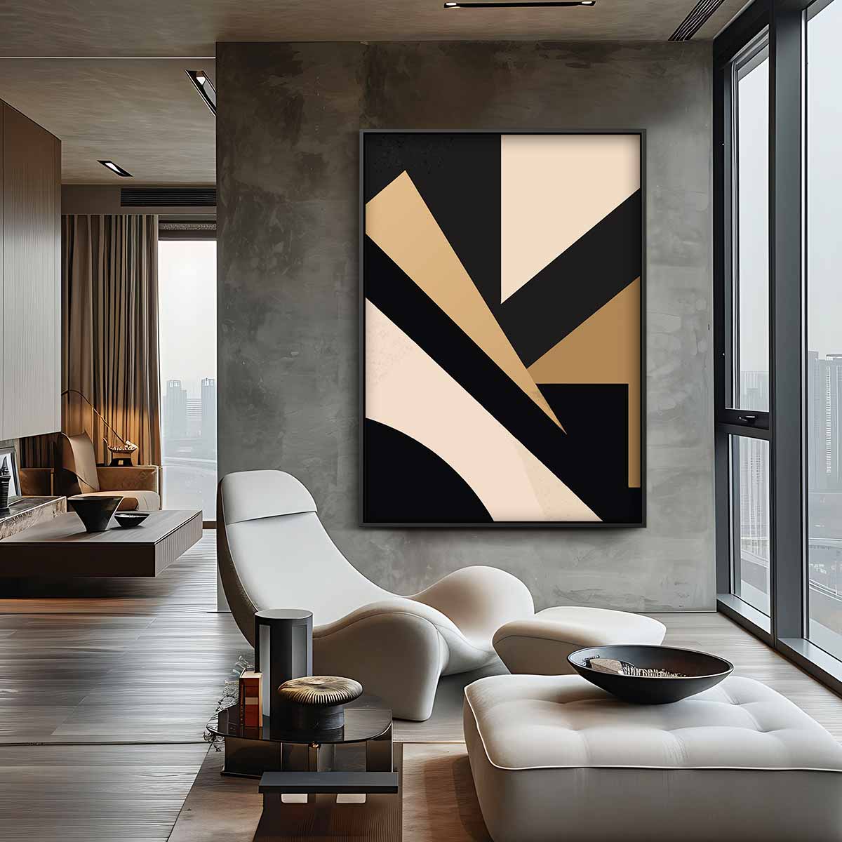 Strakke Geometrie in Aardetinten Kunstwerk-canvas-dibond-plexiglas-wanddecoratie-WallArtistic