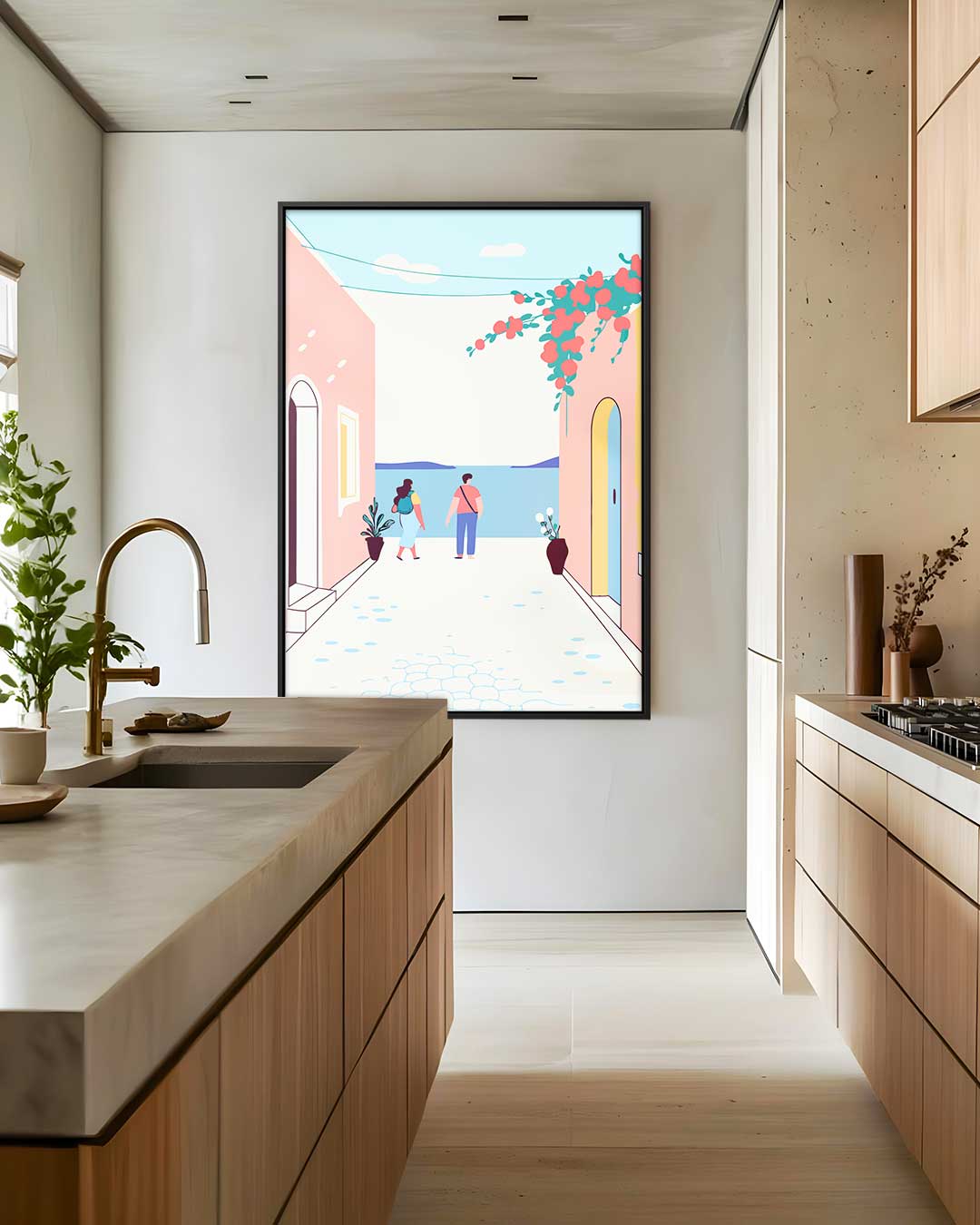 Zomerse Wandeling aan Zee Kunstwerk-canvas-dibond-plexiglas-wanddecoratie-WallArtistic