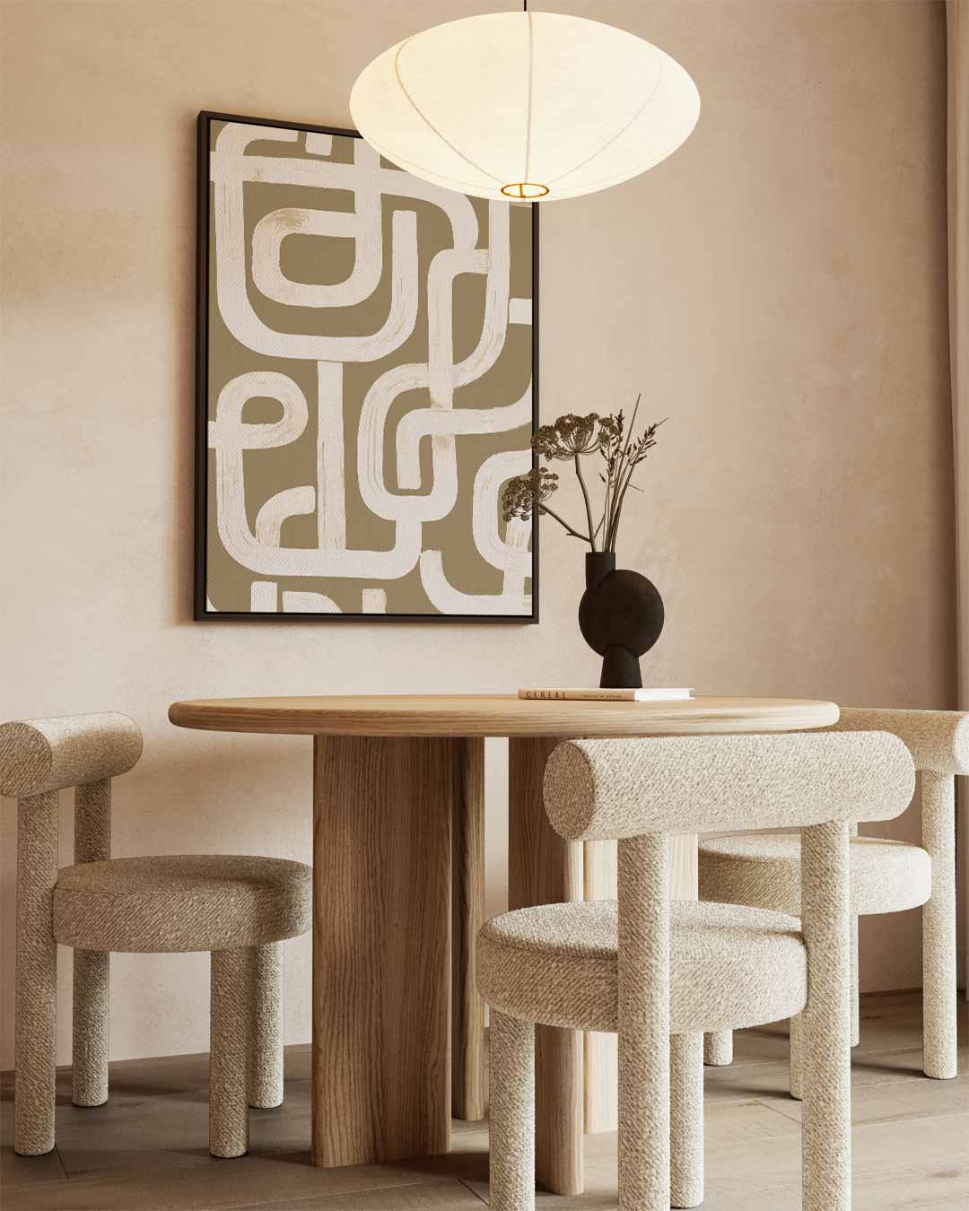 Organische Lijnen in Beige Kunstwerk-canvas-dibond-plexiglas-wanddecoratie-WallArtistic