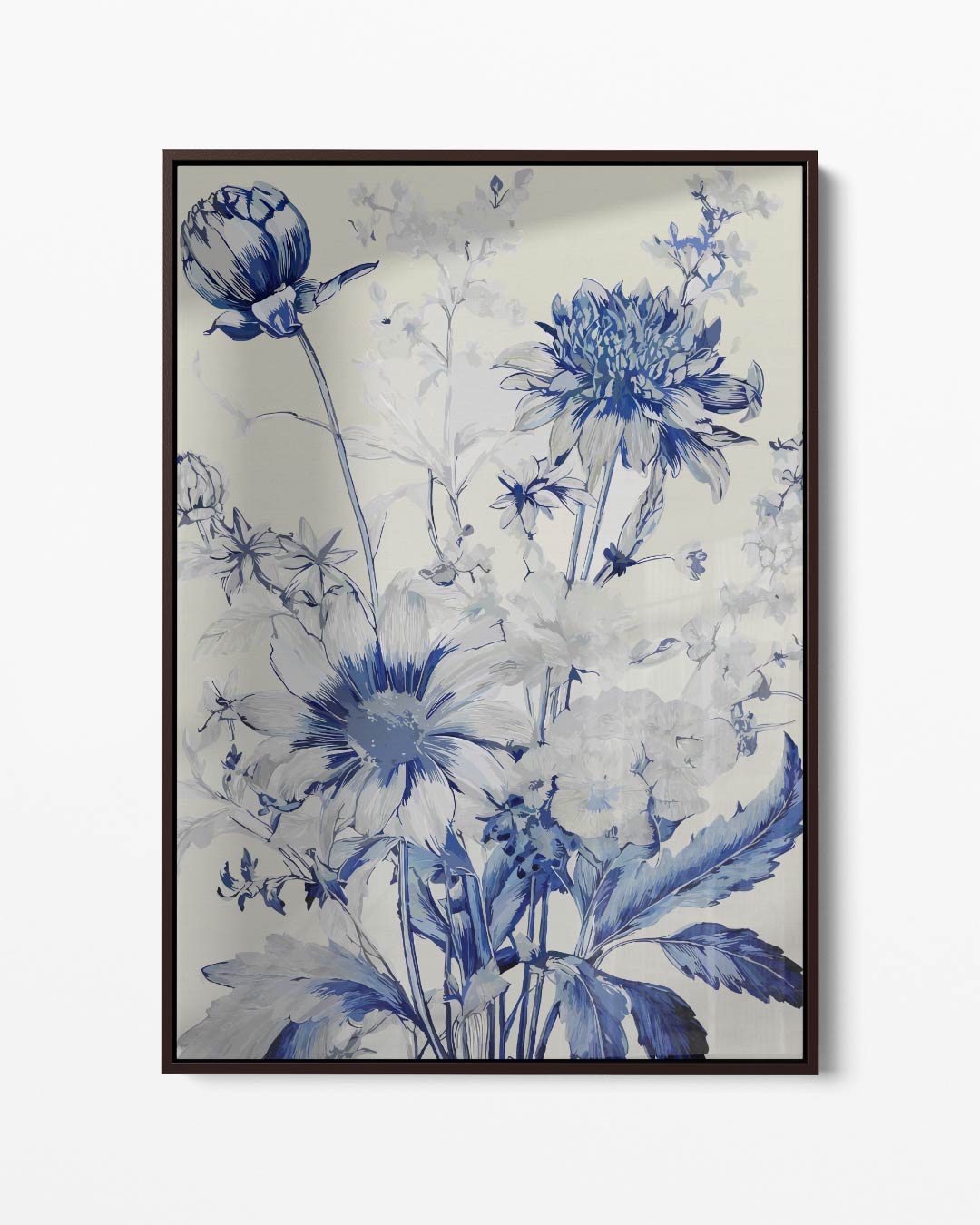 Bloemboeket in Blauw Kunstafdruk Kunstwerk-canvas-dibond-plexiglas-wanddecoratie-WallArtistic