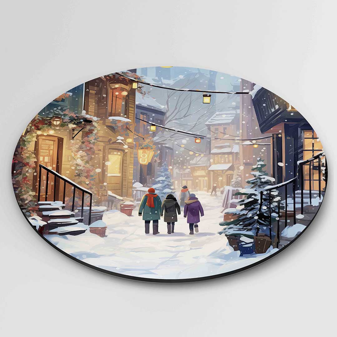 Winterse straat met sneeuw Muurcirkel