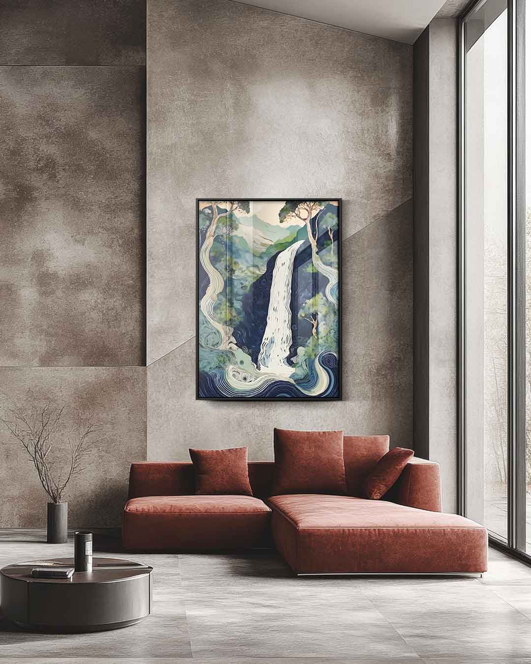 Waterval in betoverend landschap Kunstwerk-canvas-dibond-plexiglas-wanddecoratie-WallArtistic