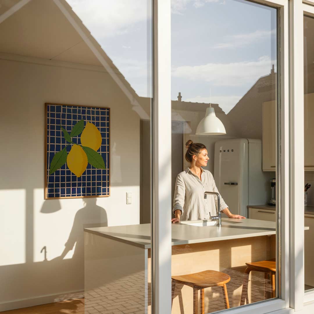 Zonnige Citroenen op Blauw Poster-WallArtistic