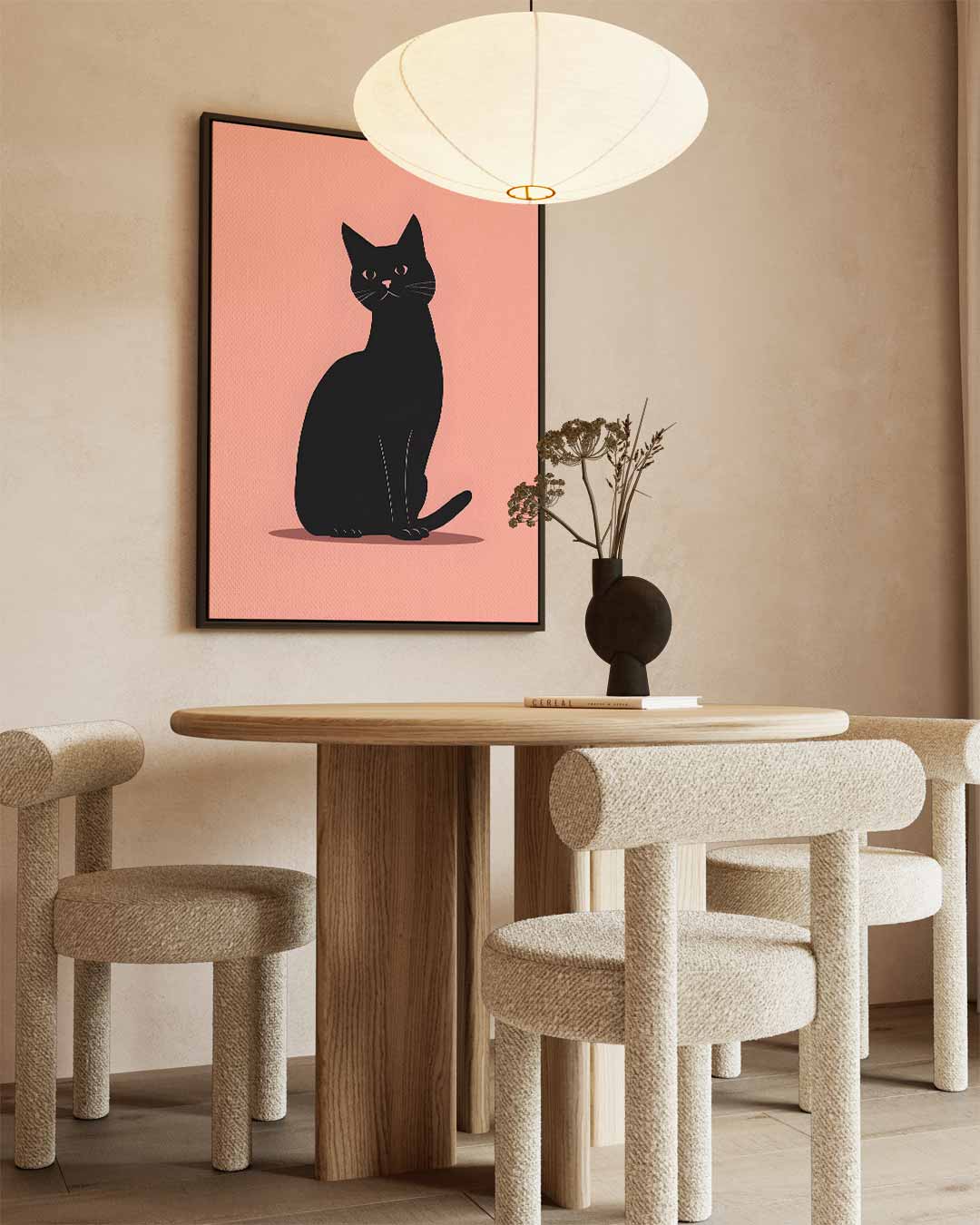 Stijlvolle Zwarte Kat Illustratie Kunstwerk-canvas-dibond-plexiglas-wanddecoratie-WallArtistic