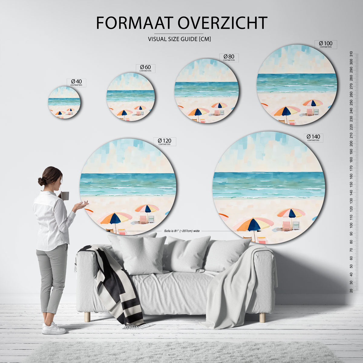 Strand met parasols Muurcirkel