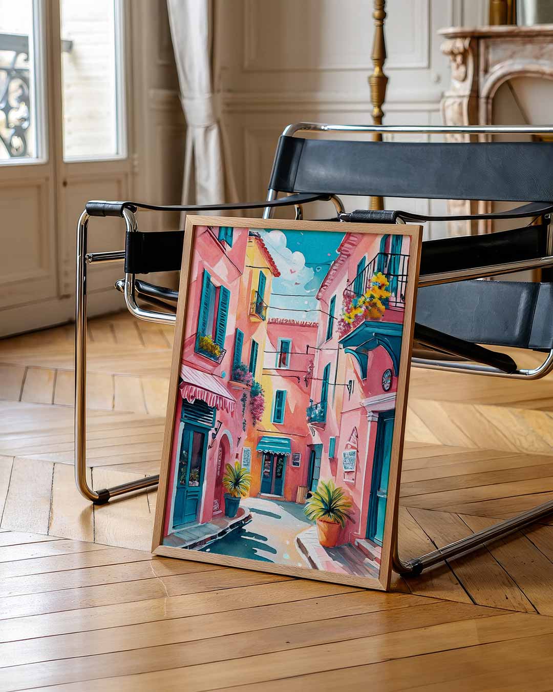 Kleurrijke Straathoek in Zuid-Europa Poster-WallArtistic