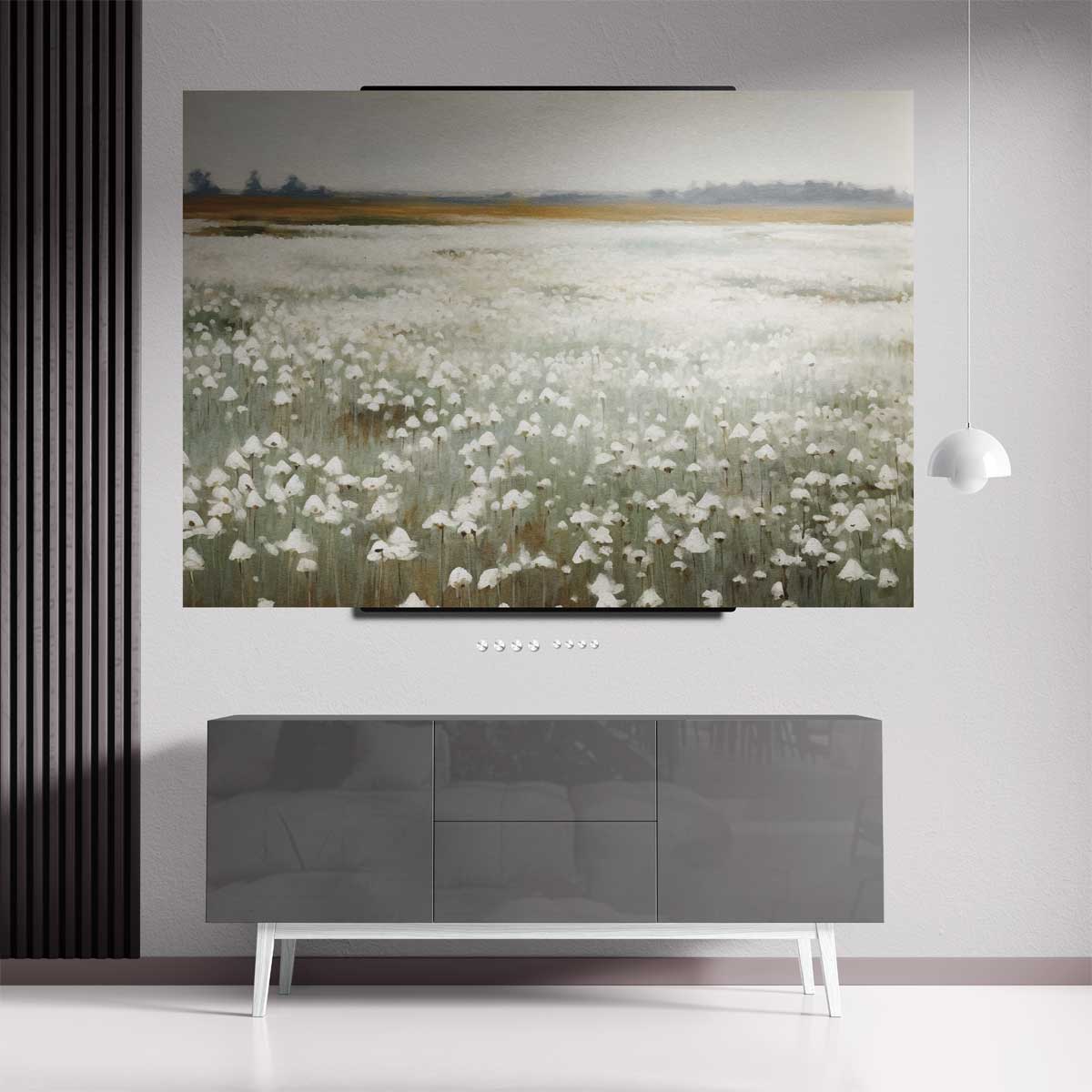 Veld van Witte Bloemen Kunstwerk-canvas-dibond-plexiglas-wanddecoratie-WallArtistic