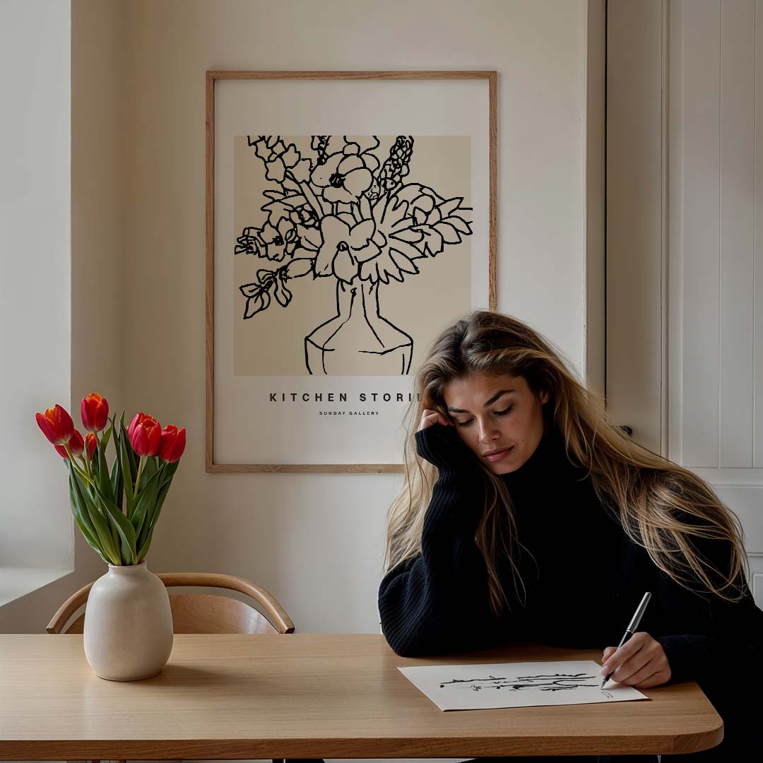 Bloemenpracht in Zwart-Wit Poster-WallArtistic