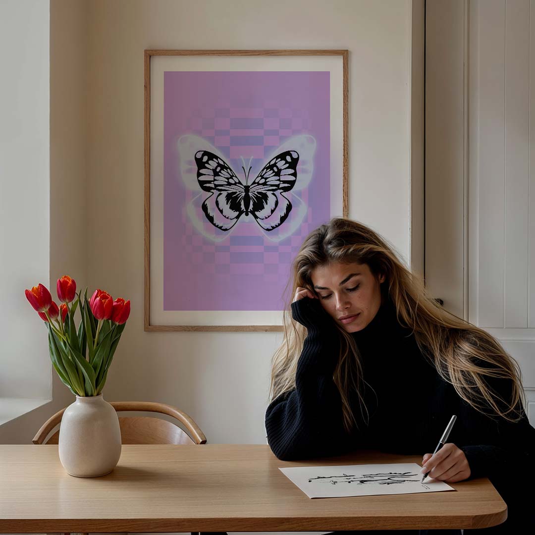 Dromerige Vlinder Met Paars Poster-WallArtistic