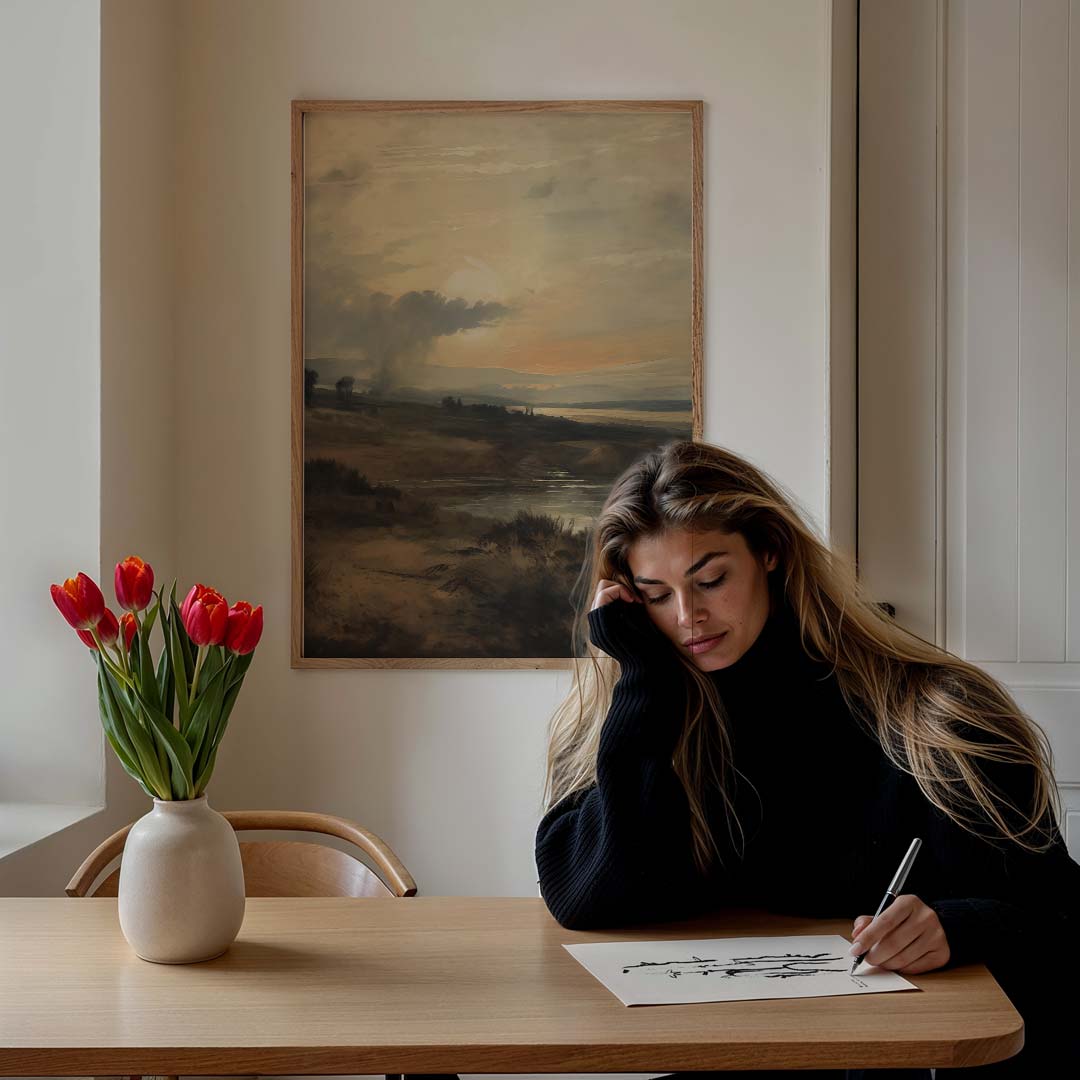 Romantische Zonsondergang Landschap Poster-WallArtistic