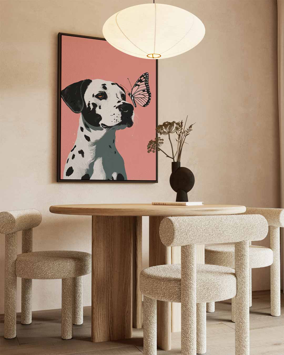 Dalmatier en Vlinder Vriendschap Kunstwerk-canvas-dibond-plexiglas-wanddecoratie-WallArtistic