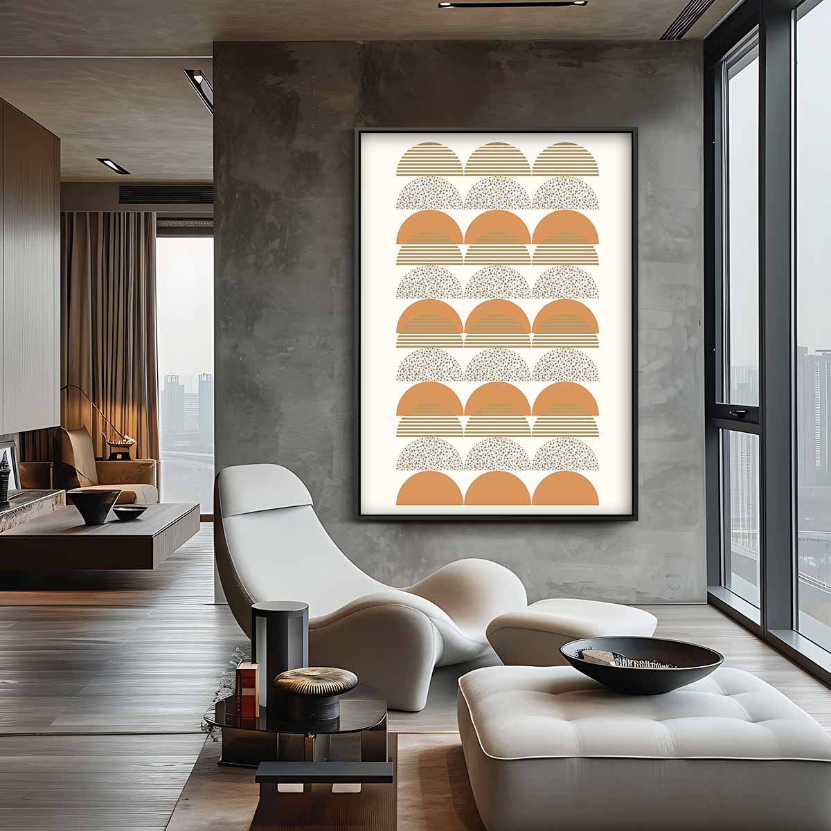 Retro Half Cirkel Patroon Kunstwerk-canvas-dibond-plexiglas-wanddecoratie-WallArtistic