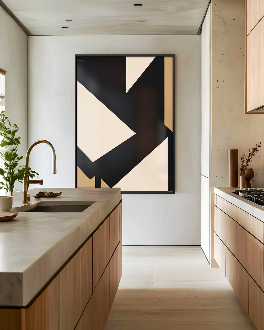 Abstracte Geometrie in Bruin en Zwart Kunstwerk-canvas-dibond-plexiglas-wanddecoratie-WallArtistic