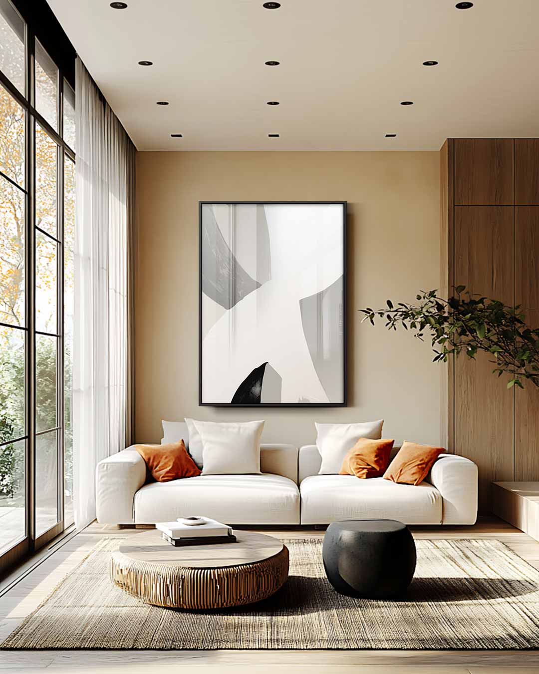 Stijlvolle Abstractie in Neutrale Tint Kunstwerk-canvas-dibond-plexiglas-wanddecoratie-WallArtistic