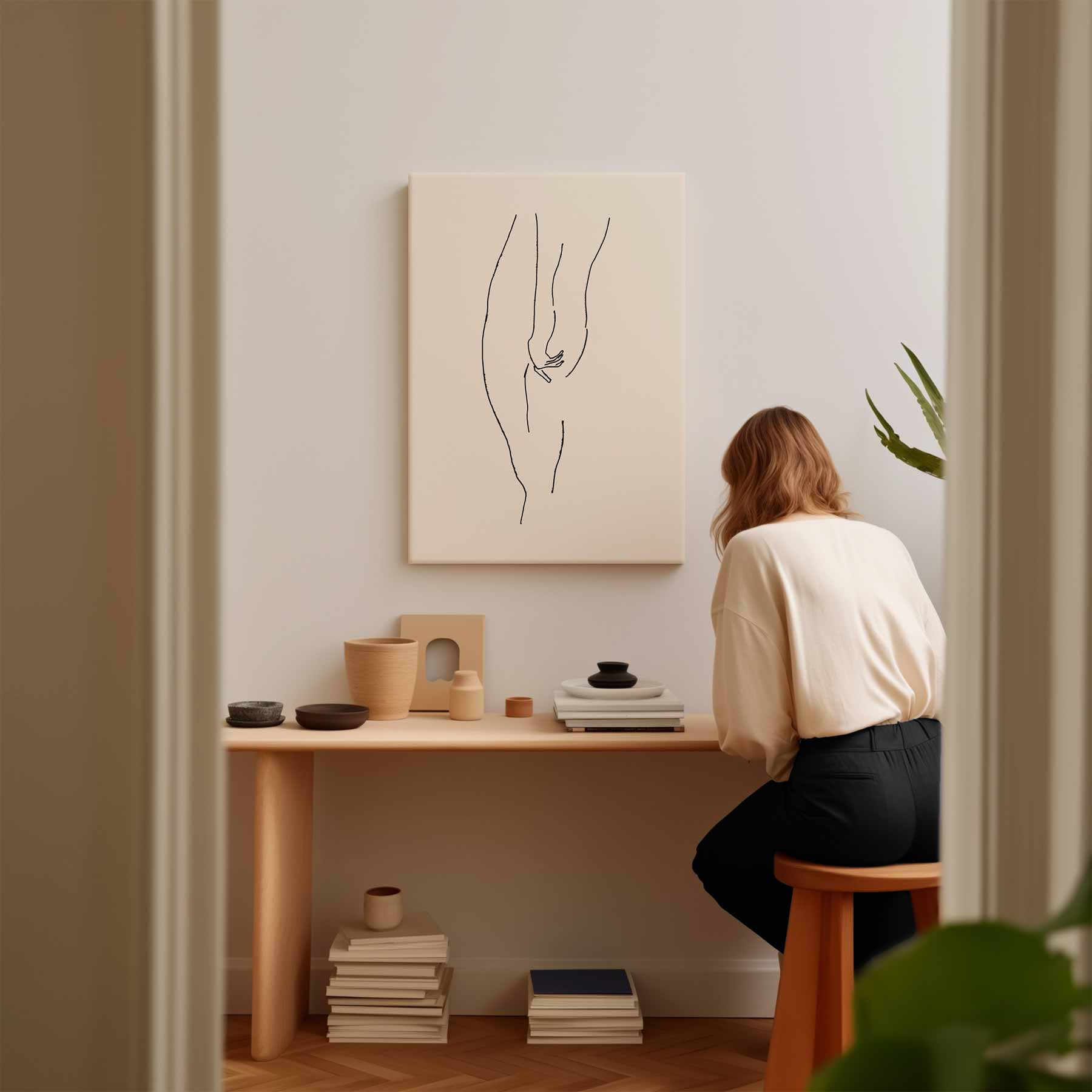 Sierlijke Lijntekening Kunstwerk-canvas-dibond-plexiglas-wanddecoratie-WallArtistic