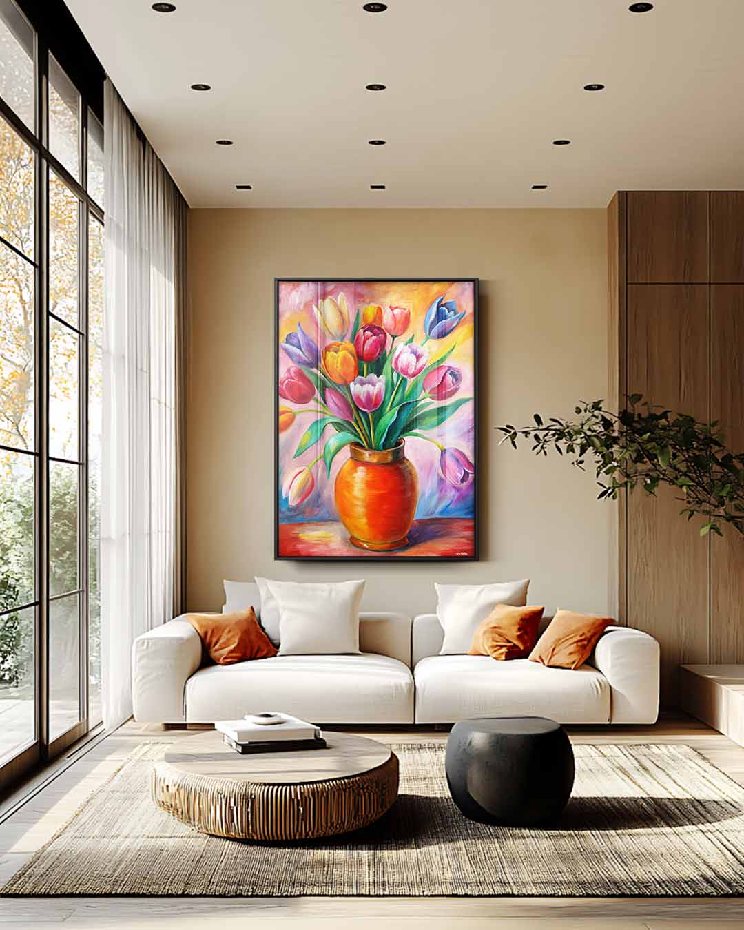 Bloemrijke Tulpenpracht Kunstwerk-canvas-dibond-plexiglas-wanddecoratie-WallArtistic