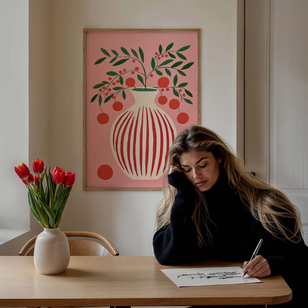 Bloemenvaas met Speelse Bessen Poster-WallArtistic