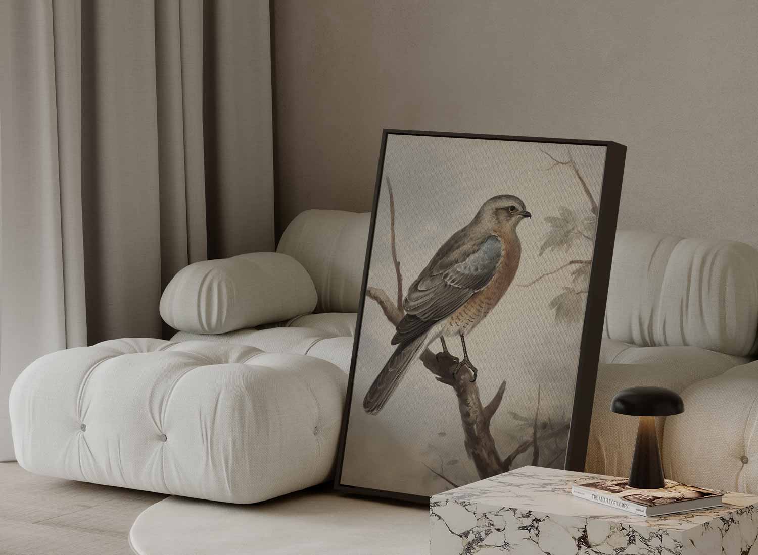 Vogelschilderij op tak Kunstwerk-canvas-dibond-plexiglas-wanddecoratie-WallArtistic