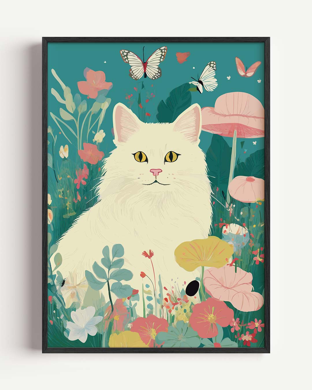 Dromerige Kat in Bloementuin Poster-WallArtistic