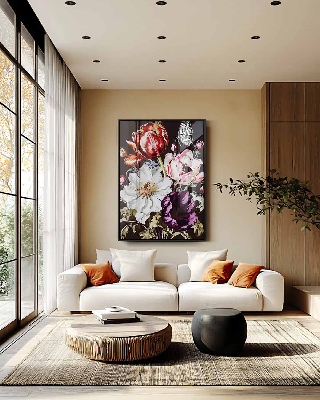 Bloemenpracht met Vlinder Kunstwerk-canvas-dibond-plexiglas-wanddecoratie-WallArtistic