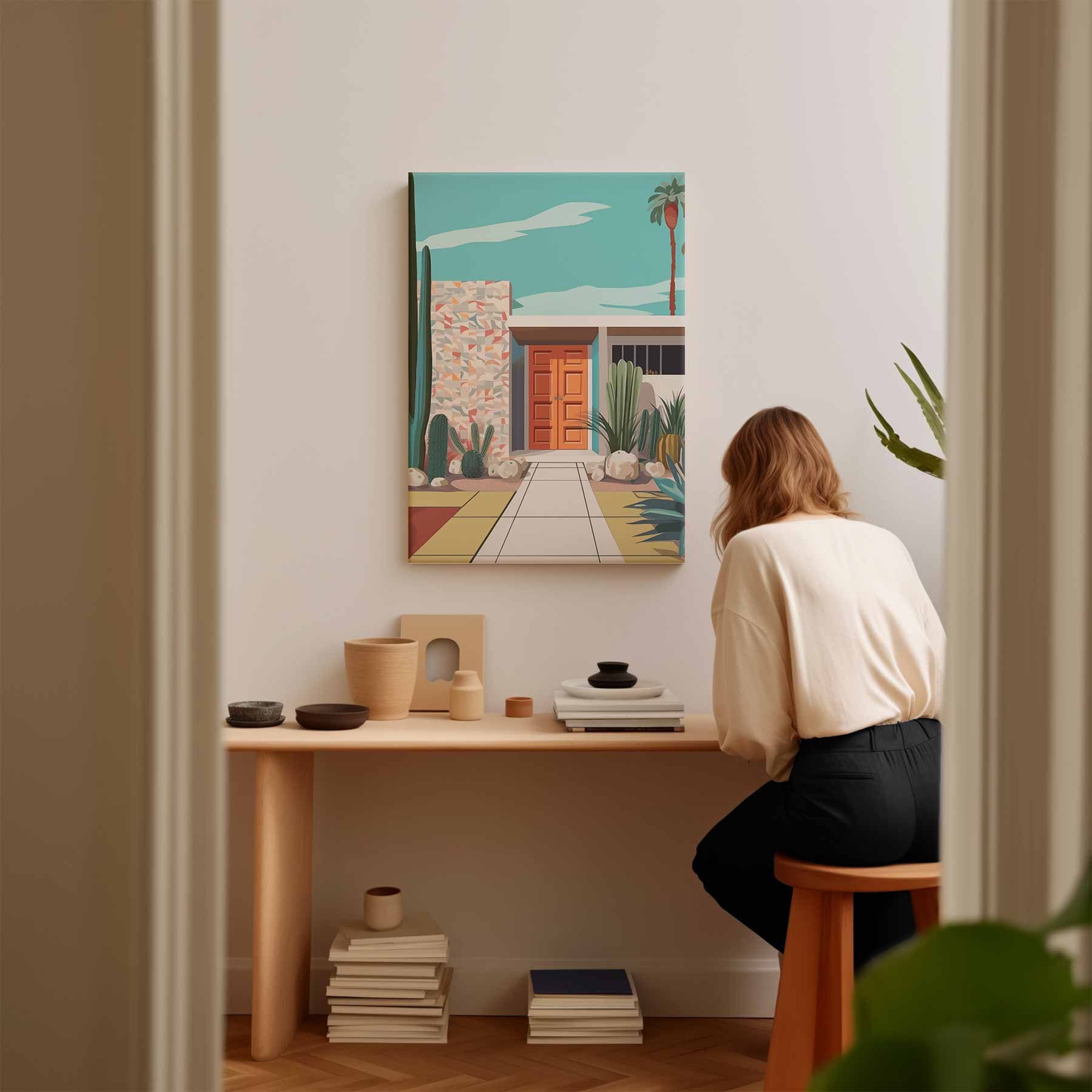 Retro Palm Springs Villa Kunstwerk-canvas-dibond-plexiglas-wanddecoratie-WallArtistic