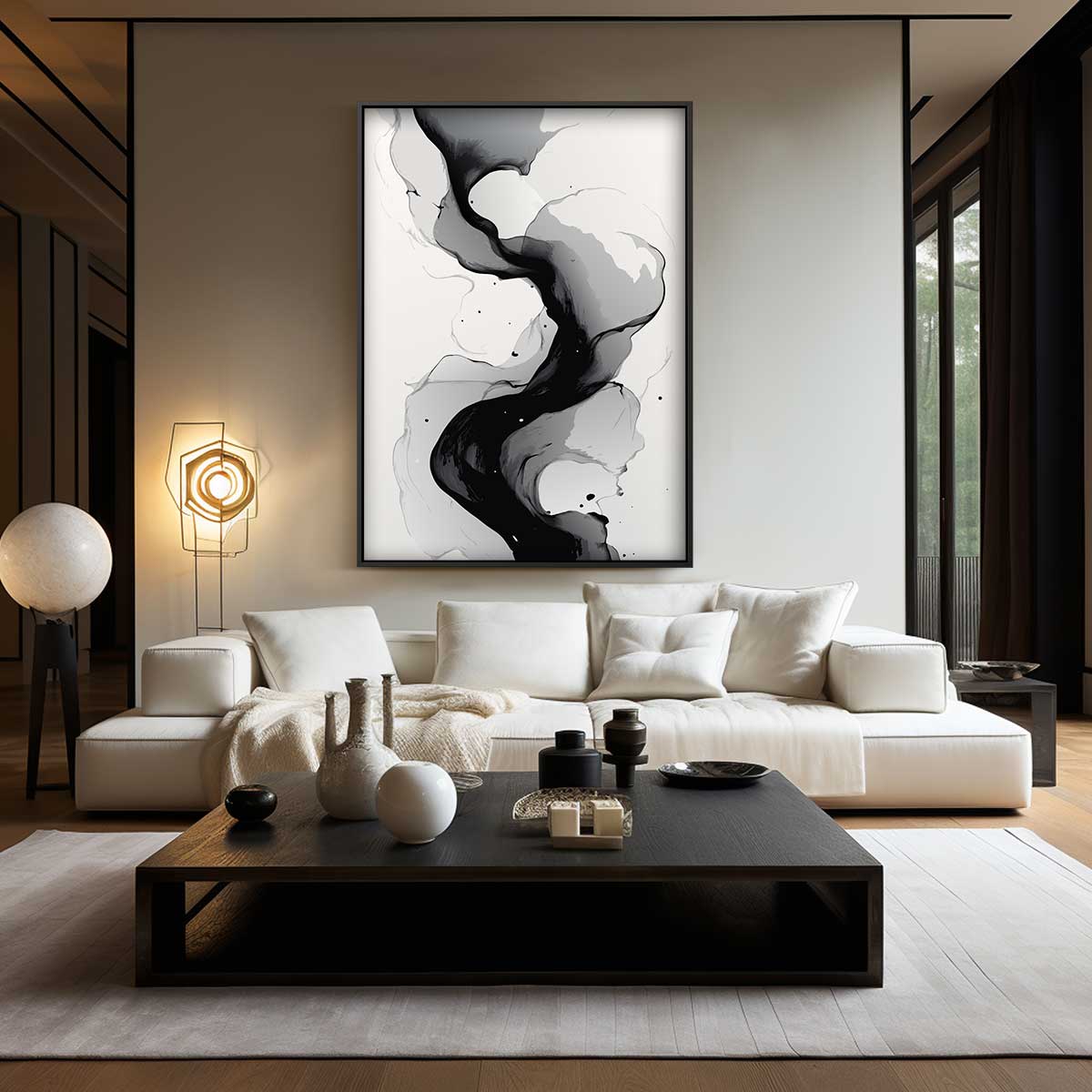 Stromende Zwart-Wit Golf Kunstwerk-canvas-dibond-plexiglas-wanddecoratie-WallArtistic