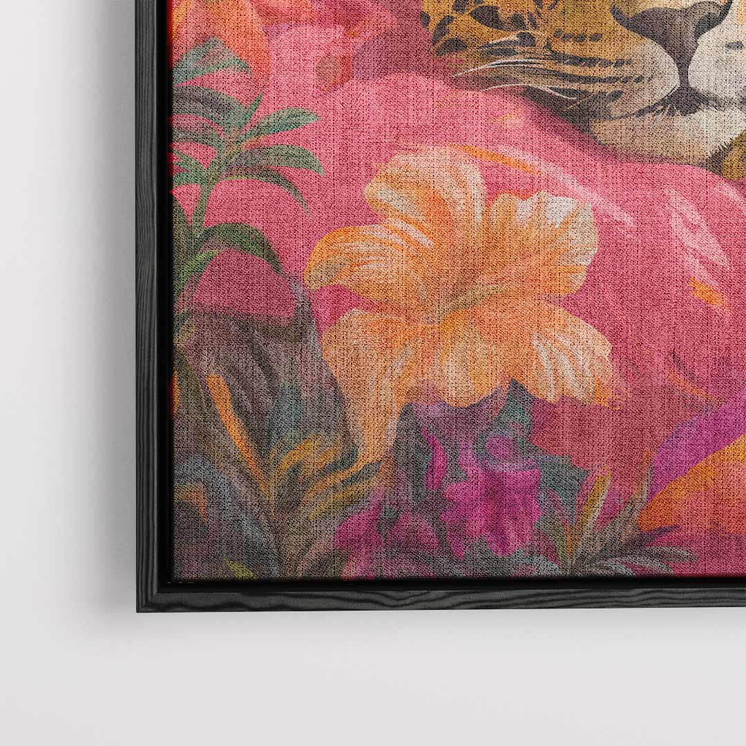 Sluimerende Luipaard in Bloemenpracht Kunstwerk-canvas-dibond-plexiglas-wanddecoratie-WallArtistic