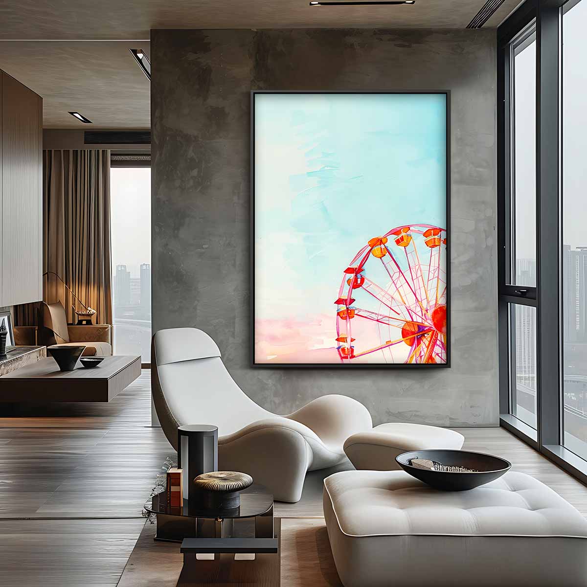 Vrolijk Reuzenrad in Pastelhemel Kunstwerk-canvas-dibond-plexiglas-wanddecoratie-WallArtistic