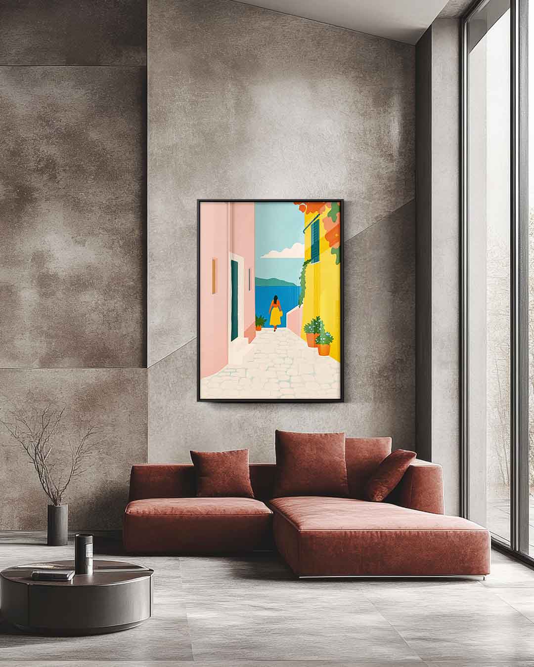 Zonnige Straat aan de Zee Kunstwerk-canvas-dibond-plexiglas-wanddecoratie-WallArtistic