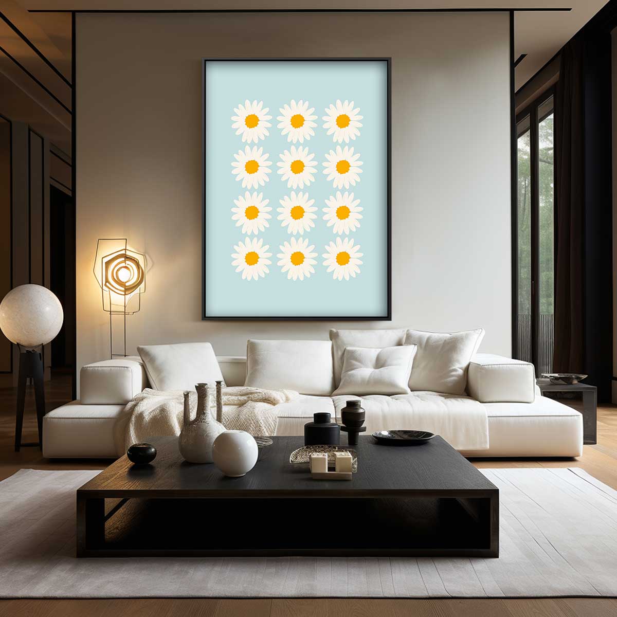 Zomerse Margrieten op Hemelsblauw Kunstwerk-canvas-dibond-plexiglas-wanddecoratie-WallArtistic