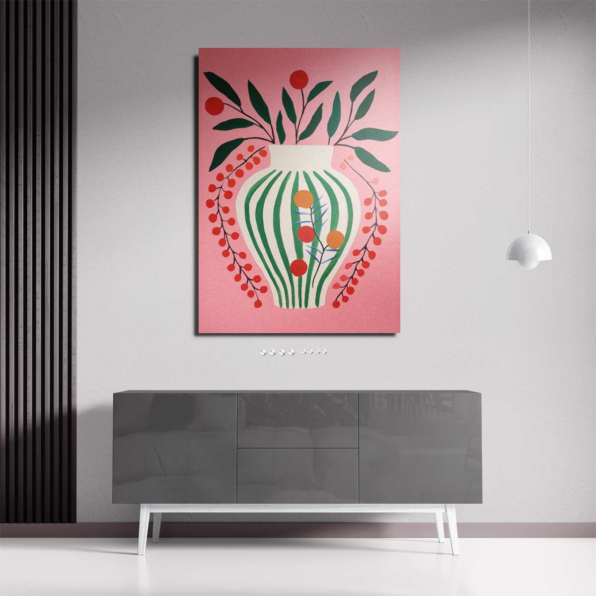 Vrolijke Vaas op Roze Achtergrond Kunstwerk-canvas-dibond-plexiglas-wanddecoratie-WallArtistic