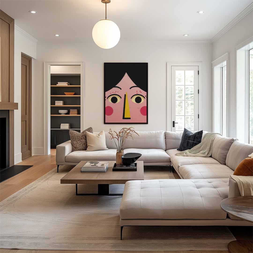 Vrolijk Gezicht Portret Kunstwerk-canvas-dibond-plexiglas-wanddecoratie-WallArtistic