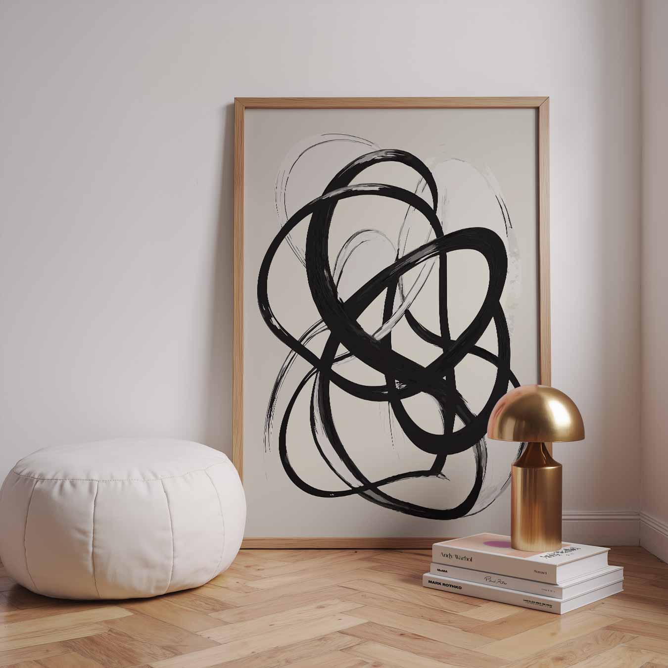 Abstracte Zwart-Witte Kringellijnen Poster-WallArtistic