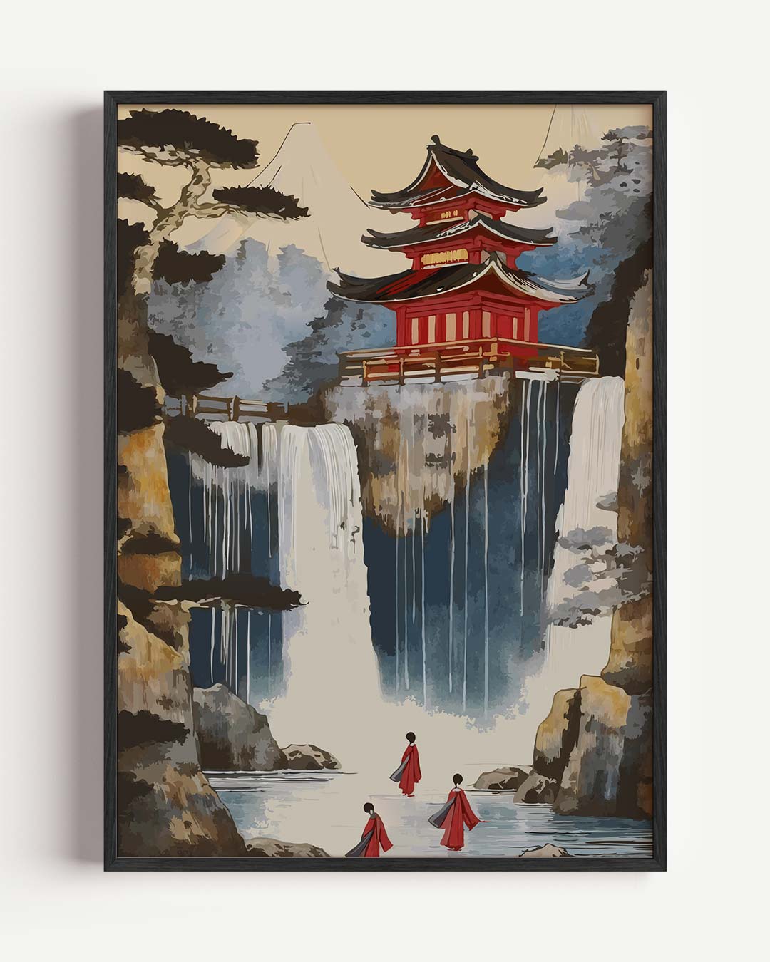Japanse Waterval Tempel Poster-WallArtistic