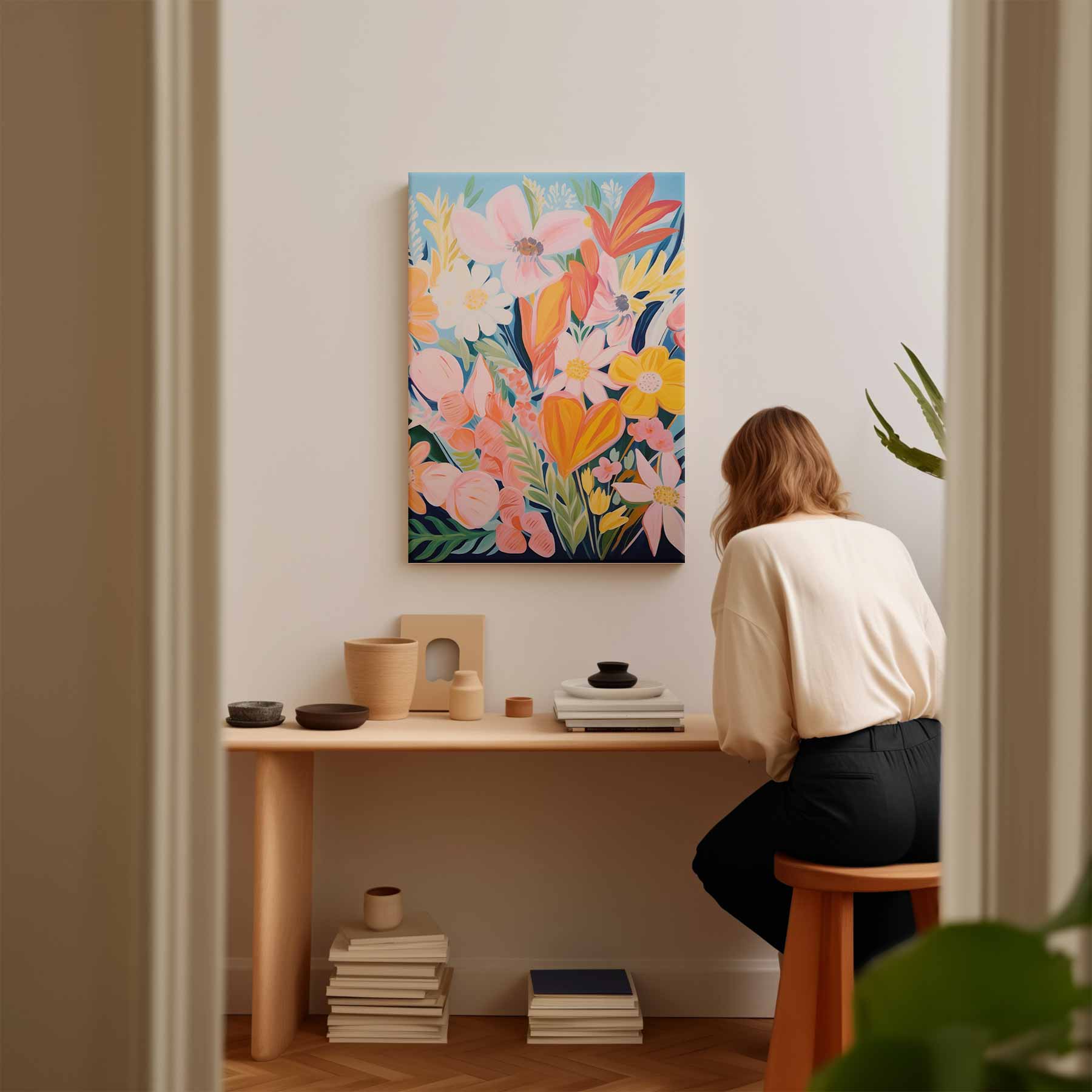 Bloemengeur in Kleuren Kunstwerk-canvas-dibond-plexiglas-wanddecoratie-WallArtistic