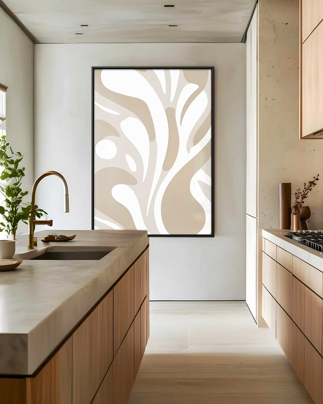 Natuurvloed in Beige Kunstwerk-canvas-dibond-plexiglas-wanddecoratie-WallArtistic