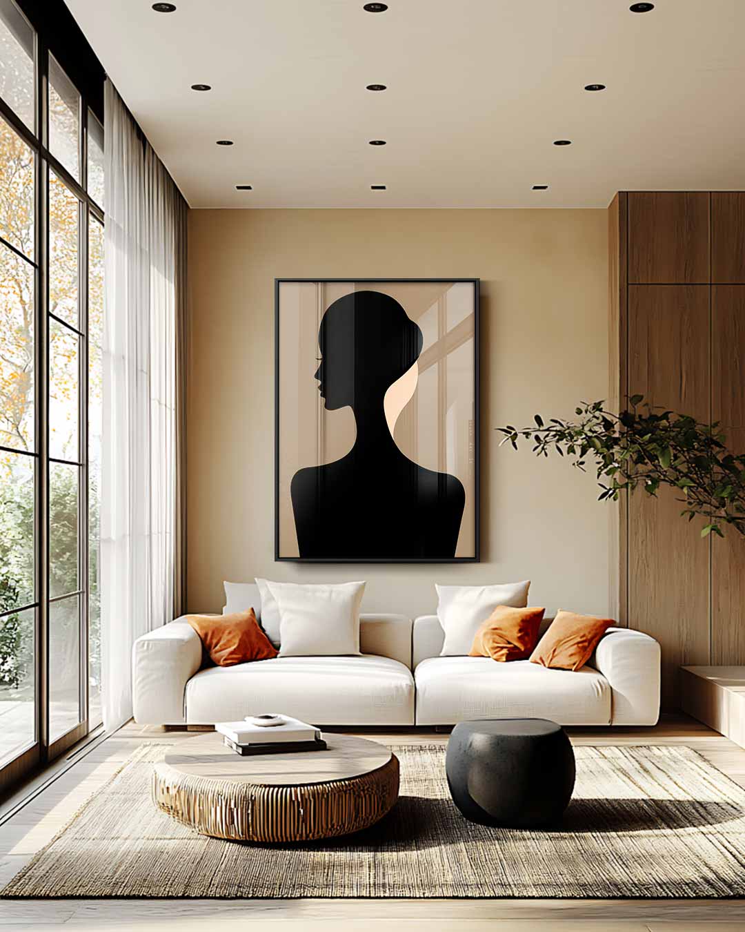 Elegante Silhouet in Profiel Kunstwerk-canvas-dibond-plexiglas-wanddecoratie-WallArtistic