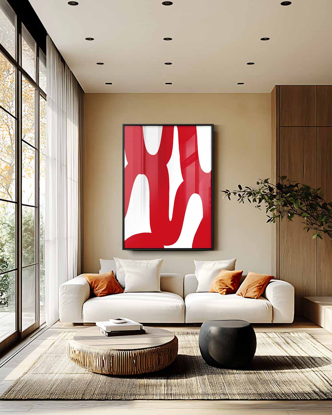 Speelse Rode Bochten Kunstwerk-canvas-dibond-plexiglas-wanddecoratie-WallArtistic