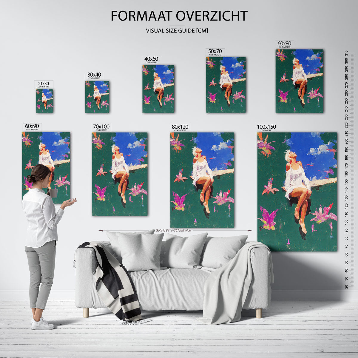 Vrouw in witte jurk Poster