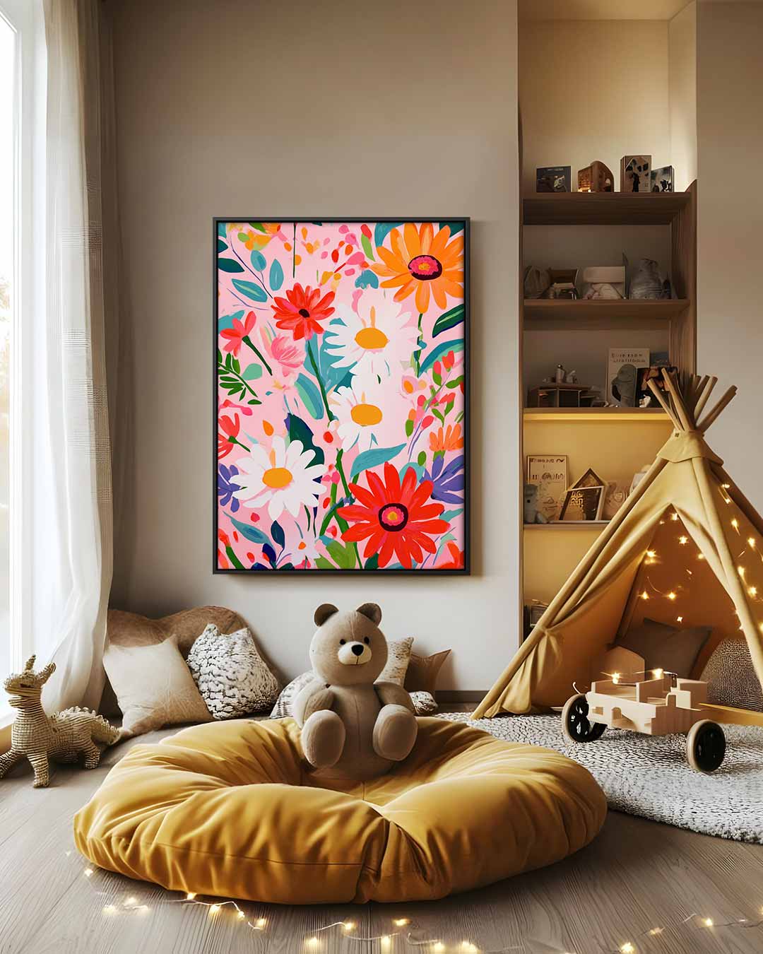 Bloemenpracht op Roze Kunstwerk-canvas-dibond-plexiglas-wanddecoratie-WallArtistic