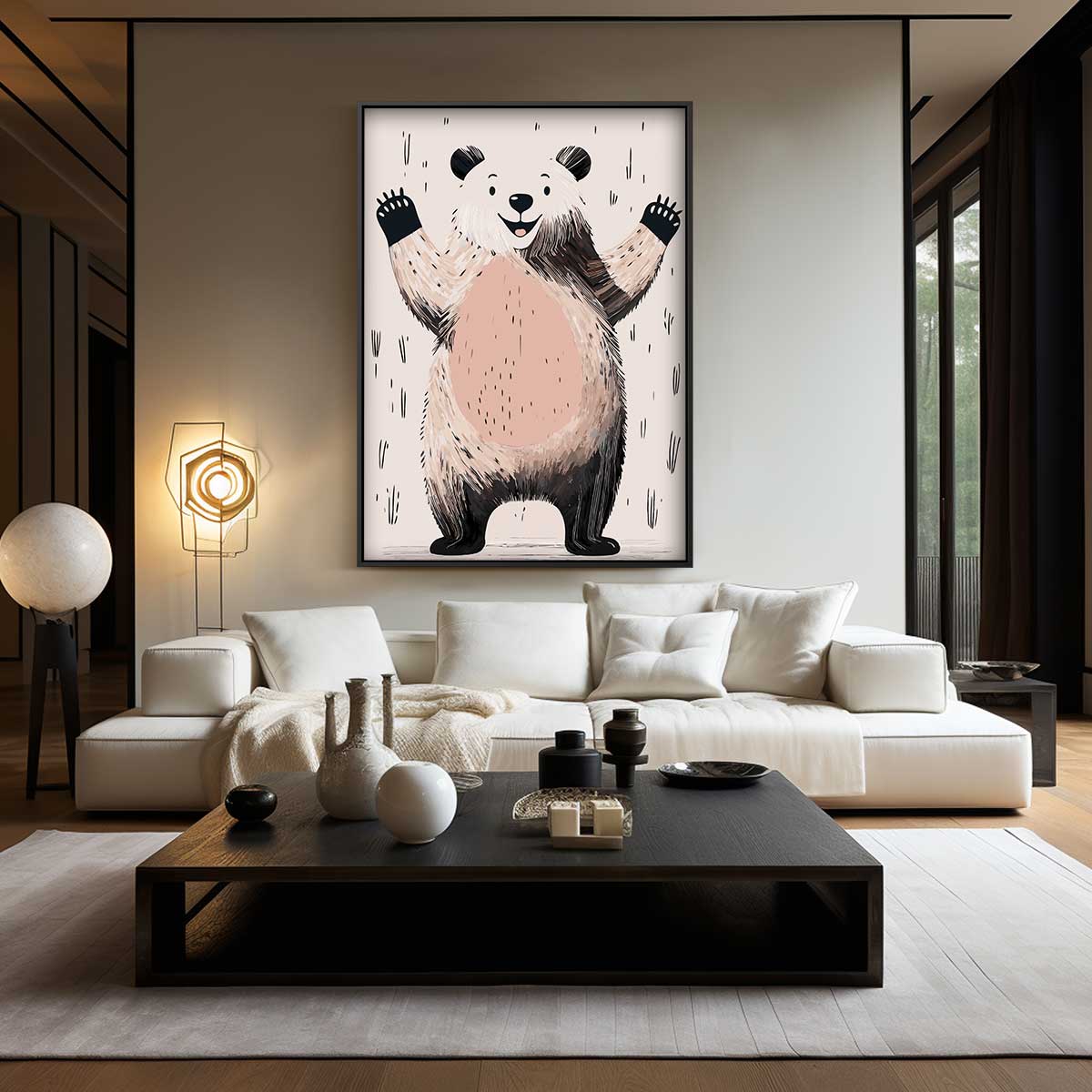 Vrolijke Panda Illustratie Kunstwerk-canvas-dibond-plexiglas-wanddecoratie-WallArtistic