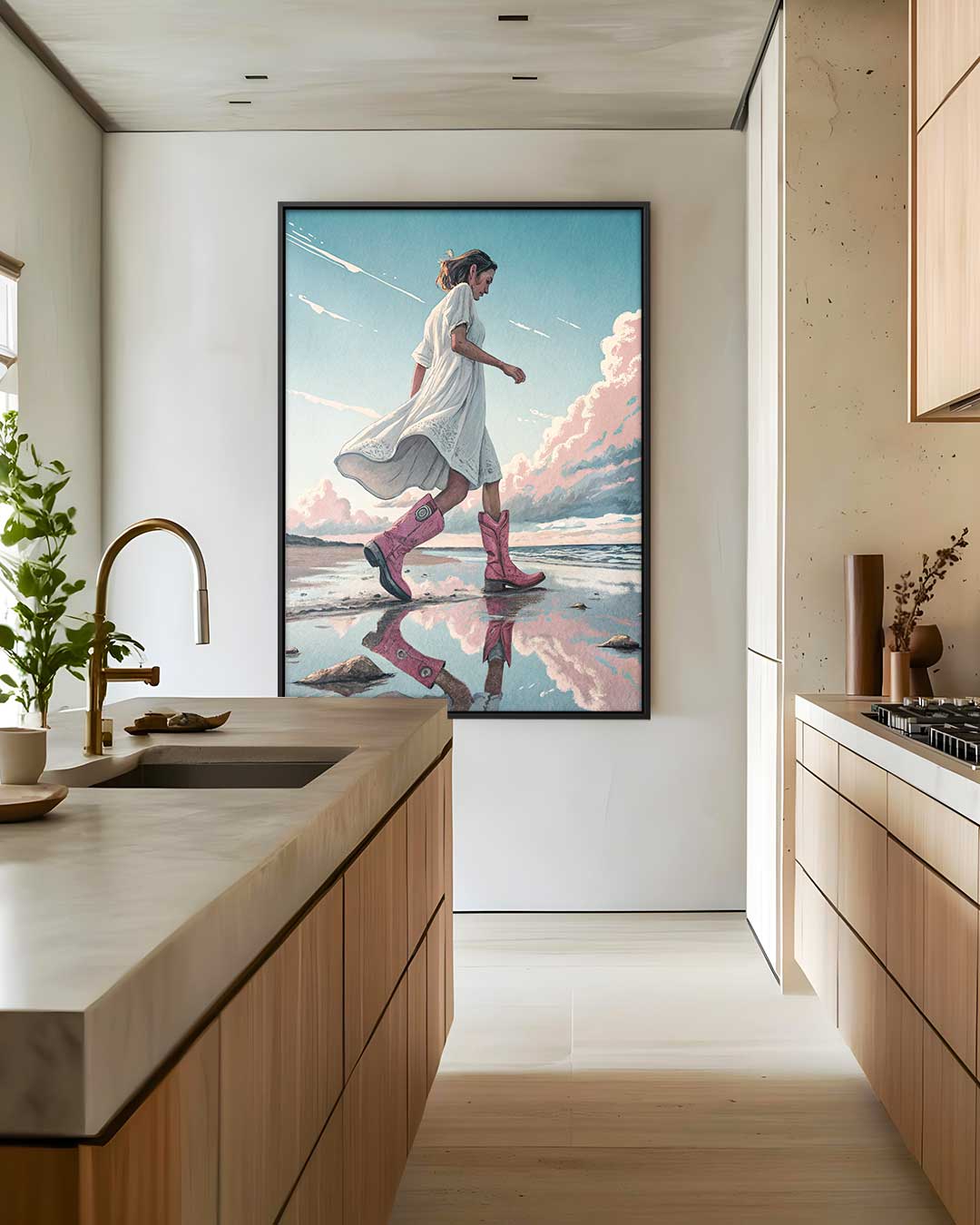 Stijlvolle Wandeling aan de Kust Kunstwerk-canvas-dibond-plexiglas-wanddecoratie-WallArtistic