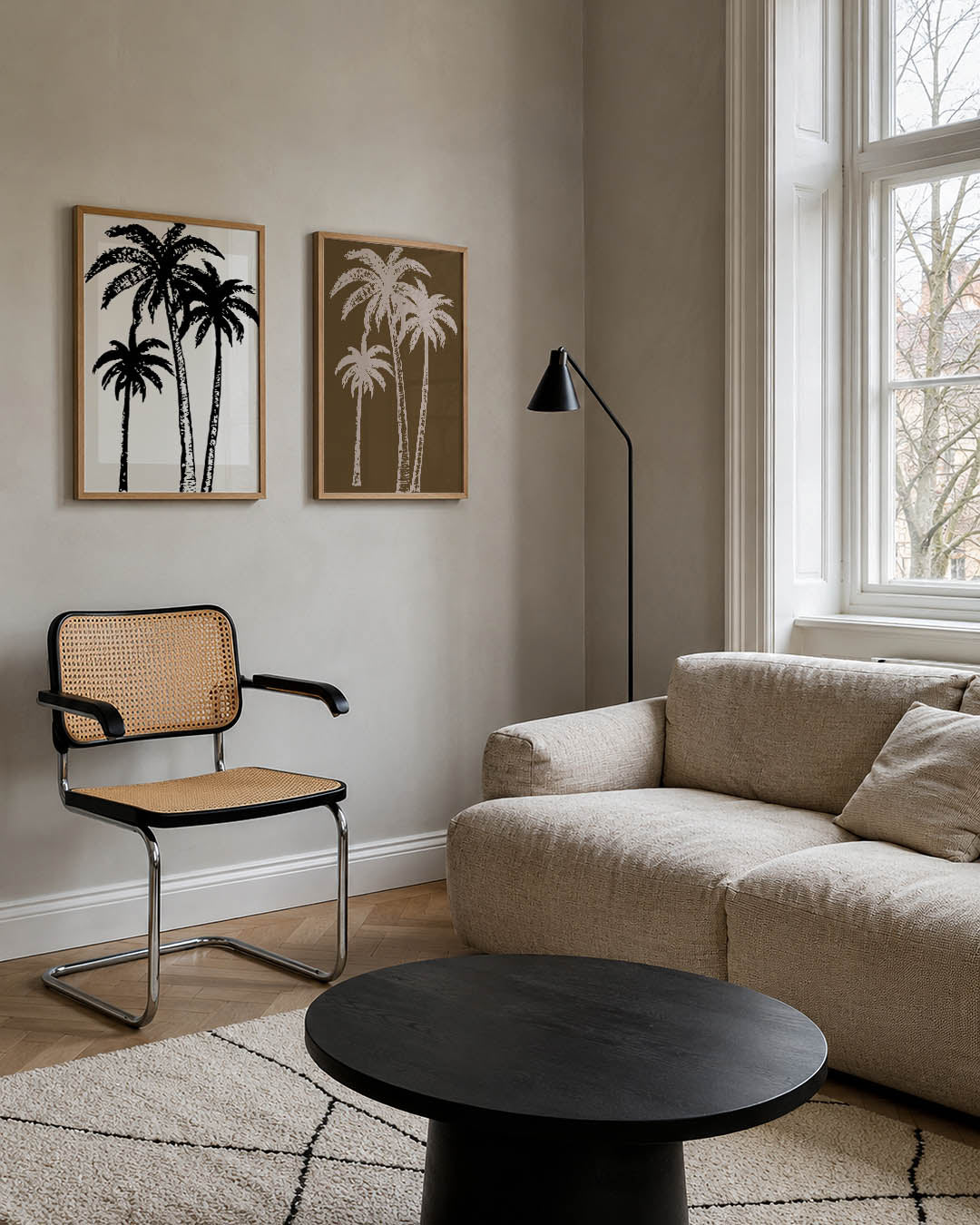 Zwart wit palmen Posterset